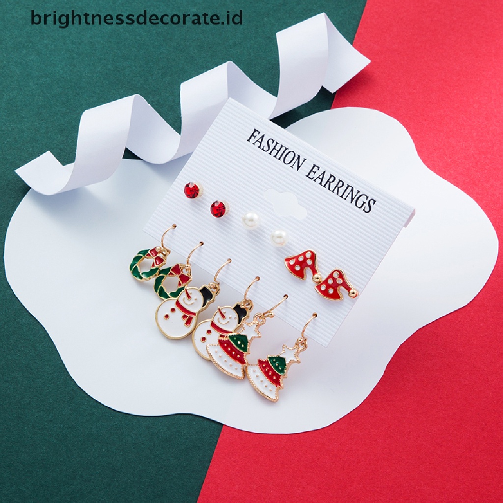 [Birth] 6pasang Giwang Telinga Natal Anting Pohon Christma Snowman2022 Merry Christmas Decor Kado Anak Perempuan Happy New Year2023 [ID]