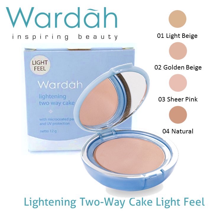 WARDAH Lightening Powder Foundation Indonesia / Bedak Padat 12g / Light Feel Natural Matte Finish Two Way Cake SPF 15 / 12 H Longlasting Formula Mencerahkan Coverage Beige Ivory / Cosmetic Makeup Face Make Up / Compact BB Loose Cream Concealer / Series