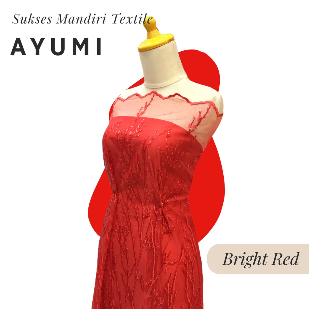 [AYUMI] Brukat Tile Premium Mewah Tile Akar Warna Merah Bright Red | Harga ½ meter = 50 cm (Bahan Dr