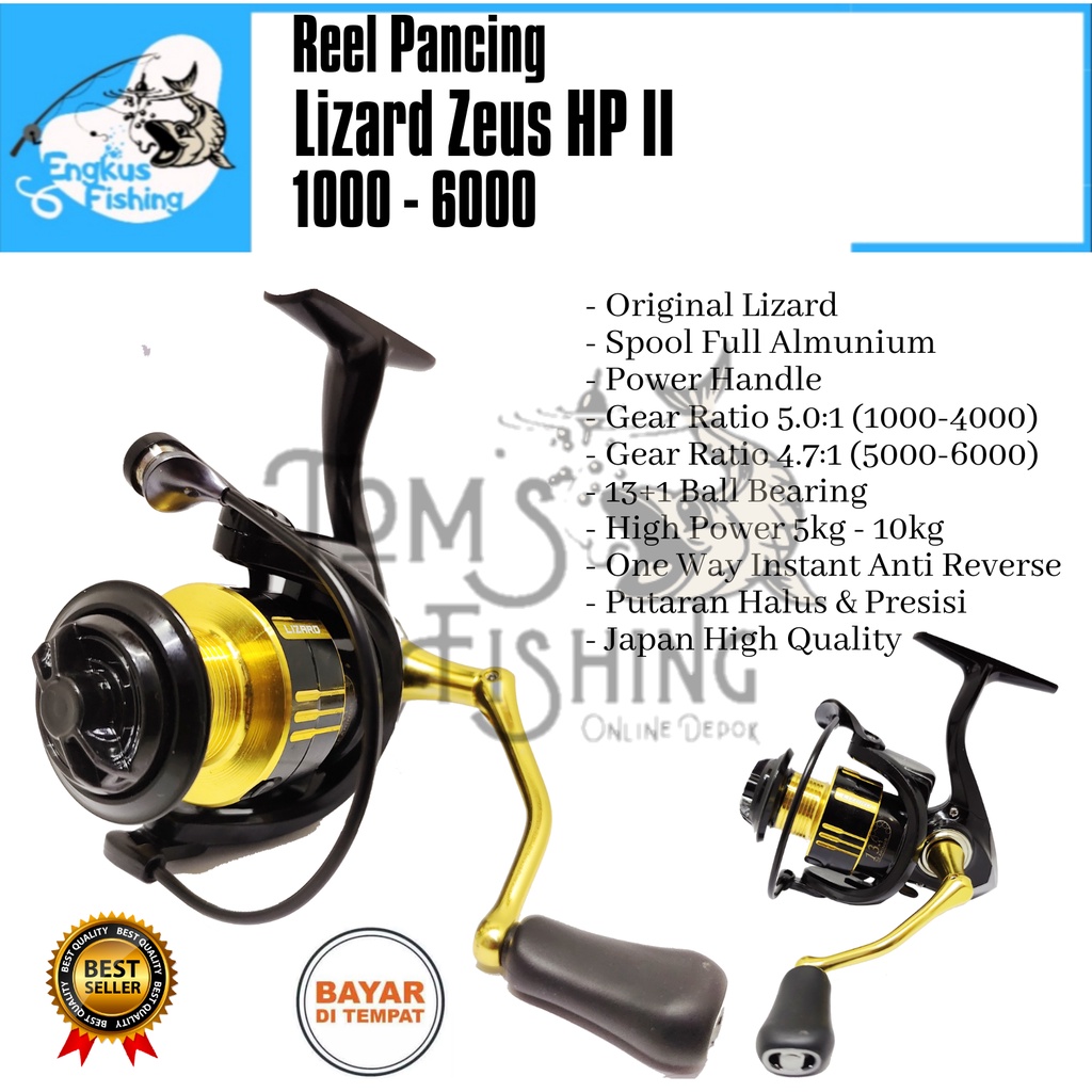 Reel Pancing Lizard Zeus HP 2 II 1000 - 6000 (13+1 Bearing) Power Handle Terbaru  Murah - Engkus Fishing