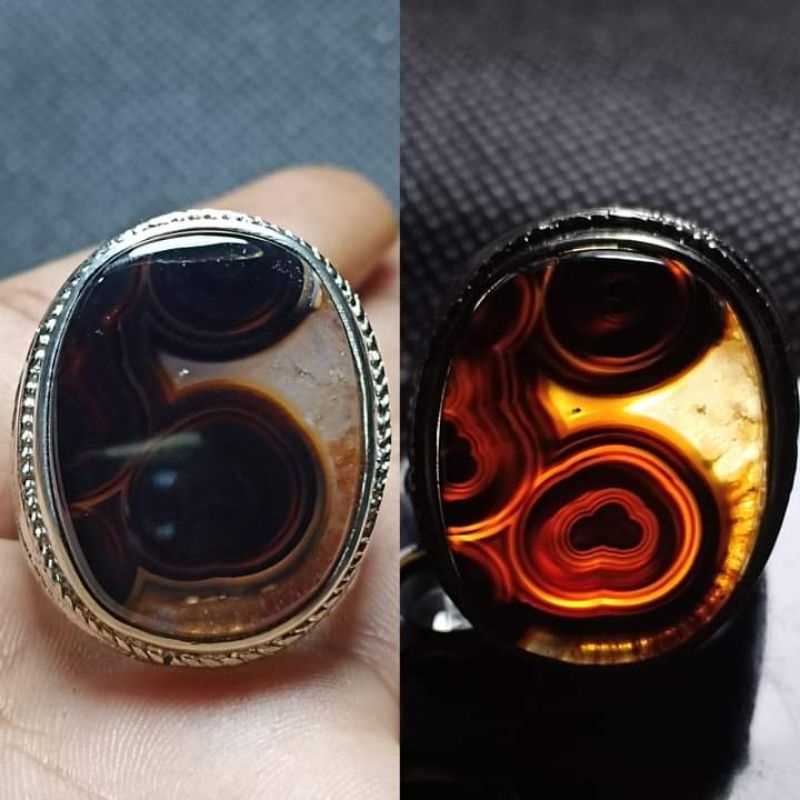 natural [CHALSEDON MOTIF JANIN UNIQUE] emban cincin pria ring alpaka emas perak