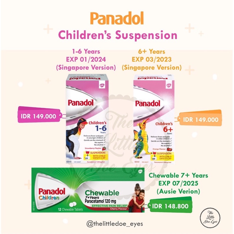 [READY] Panadol Children's Suspension 1-6 Years / 6+ Years/Chewable