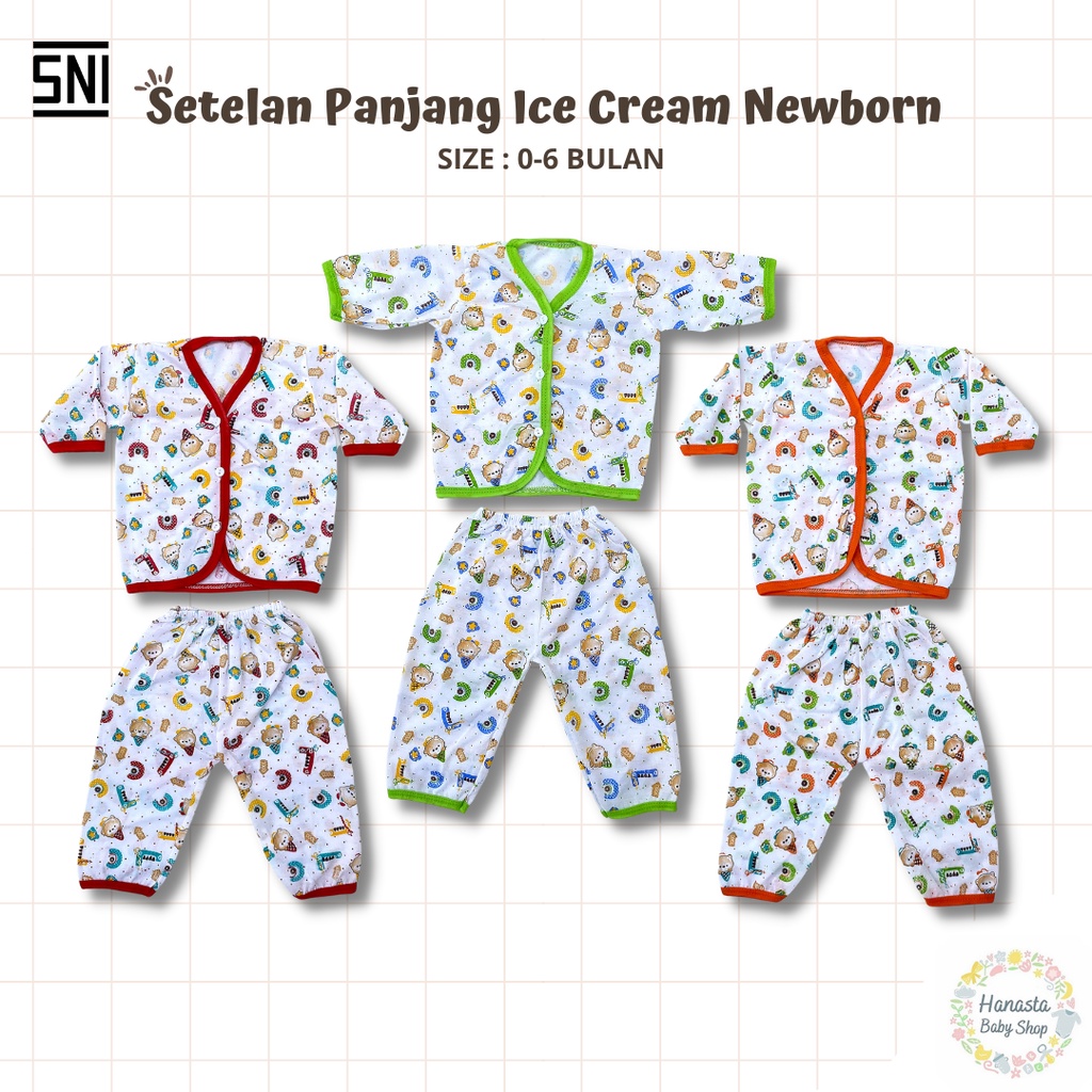 Baju Bayi Newborn Setelan Lengan Panjang Katun Ice Cream Baru Lahir 0-6 Bulan