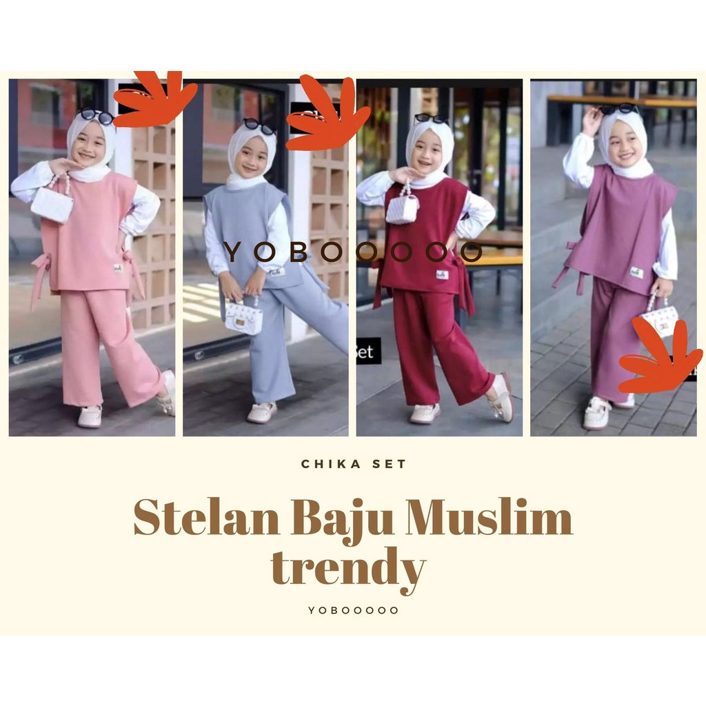 Dress Long Tunik 3 in 1 Chika Set Anak Perempuan Umur 4_sampai 12 Tahun - Setelan One Set Ank Cewek 