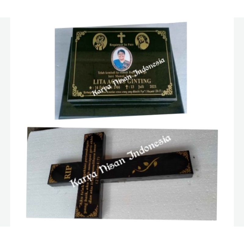 Batu Nisan Photo Porselen dan Salib Full Marmer