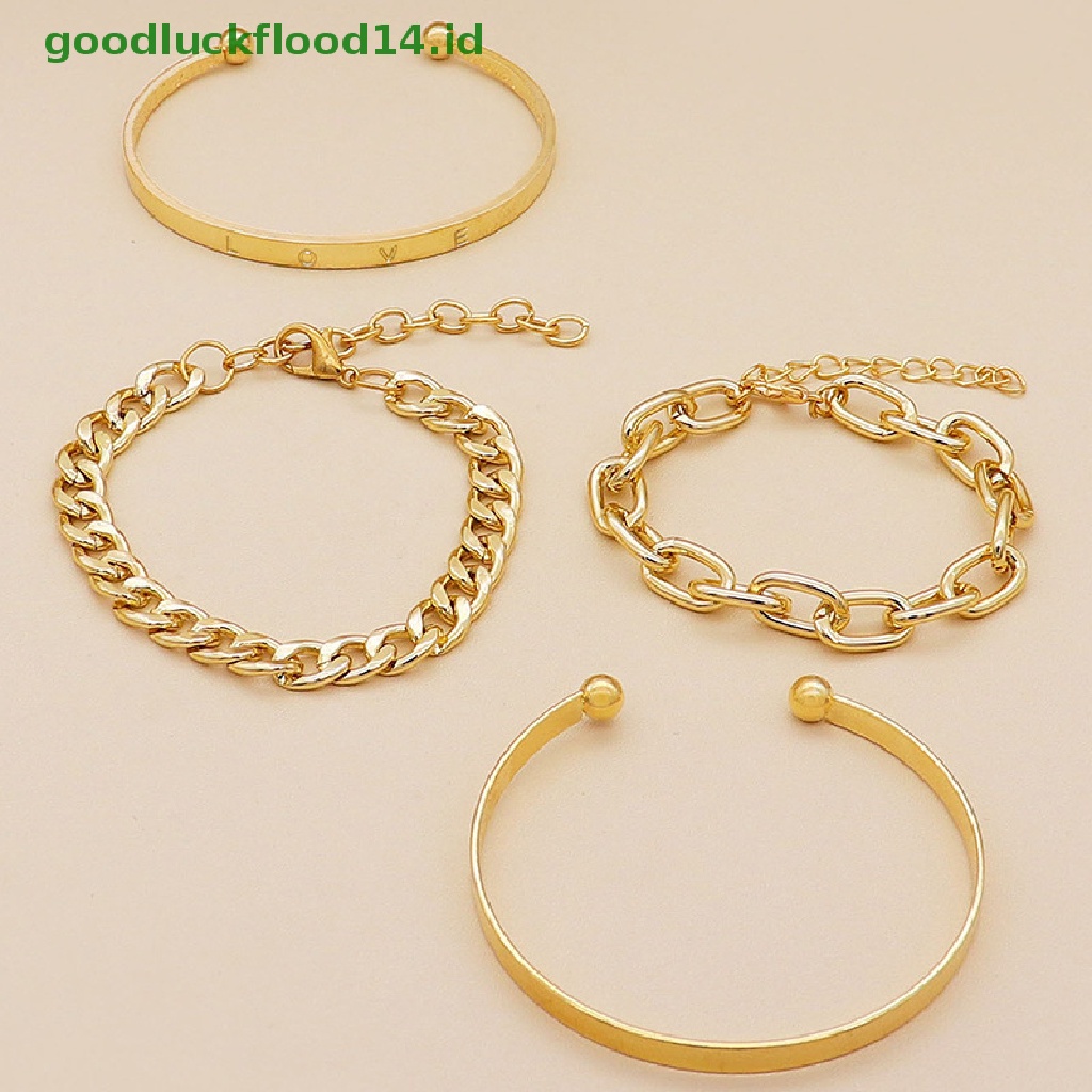 [GOOGFOUR] 4pcs/set Wanita Fashion Punk Hip Hop Rantai Bangles Gelang Perhiasan Aksesoris [TOP]