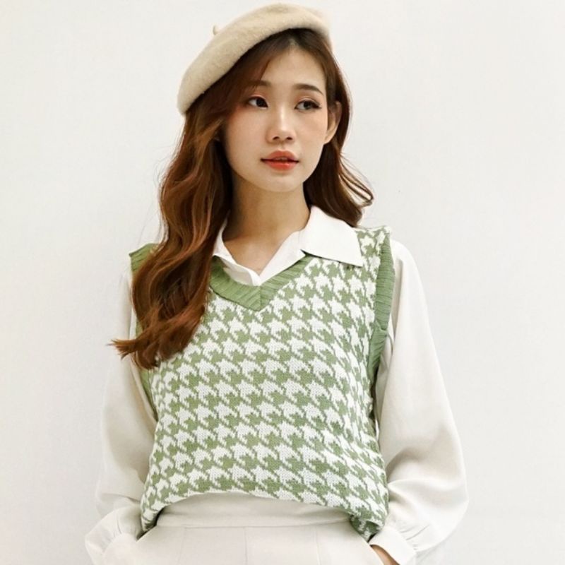 HOUNDSTOOTH VEST / JENNIE VEST RAJUT / ROMPI KOREA