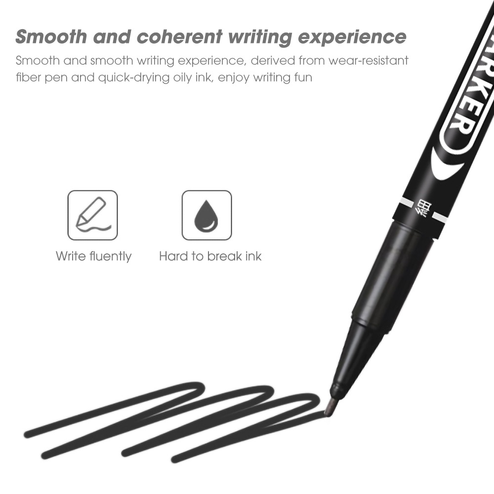 [Harga Grosir] Penanda Permanen Cepat Kering Alat Tulis Tulisan Siswa Anti Noda Hitam Biru Merah Marker Waterproof Penanda Dua Kepala Untuk Kaca Kulit Kayu Baja
