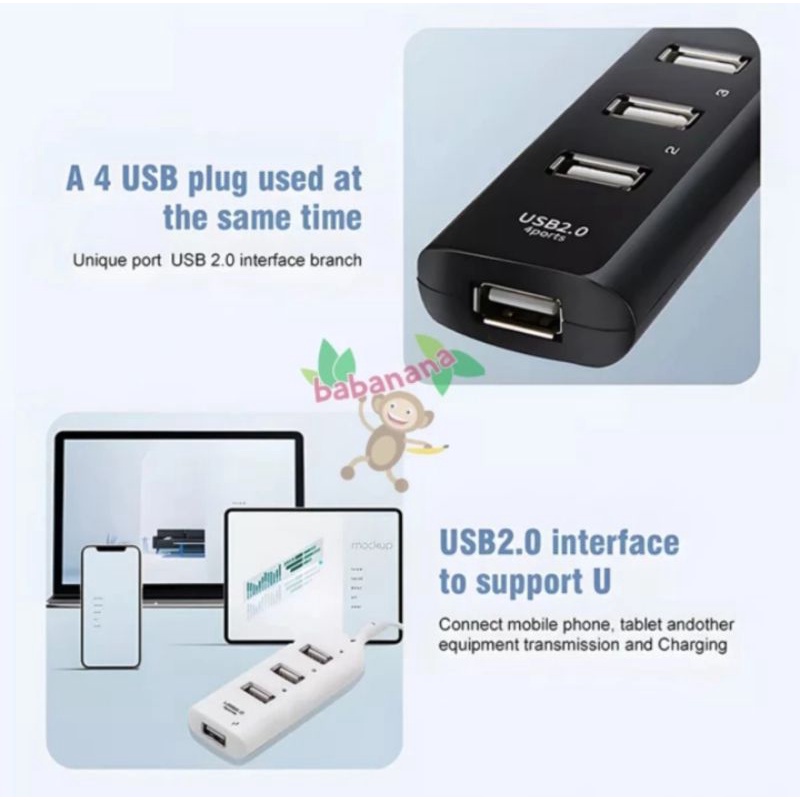 USB 2.0 HUB 4 PORTS High Speed Splitter Cabang Adapter Converter