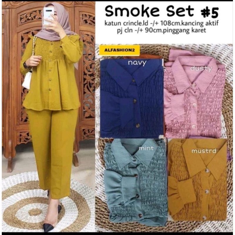 READY// ONE SET SMOKE CRINKLE / SETELAN SMOKE CRINKLE/ SETELAN DADA KERUT