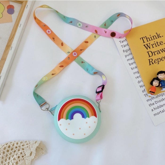tas selempang anak bentuk donat - Rainbow tosca