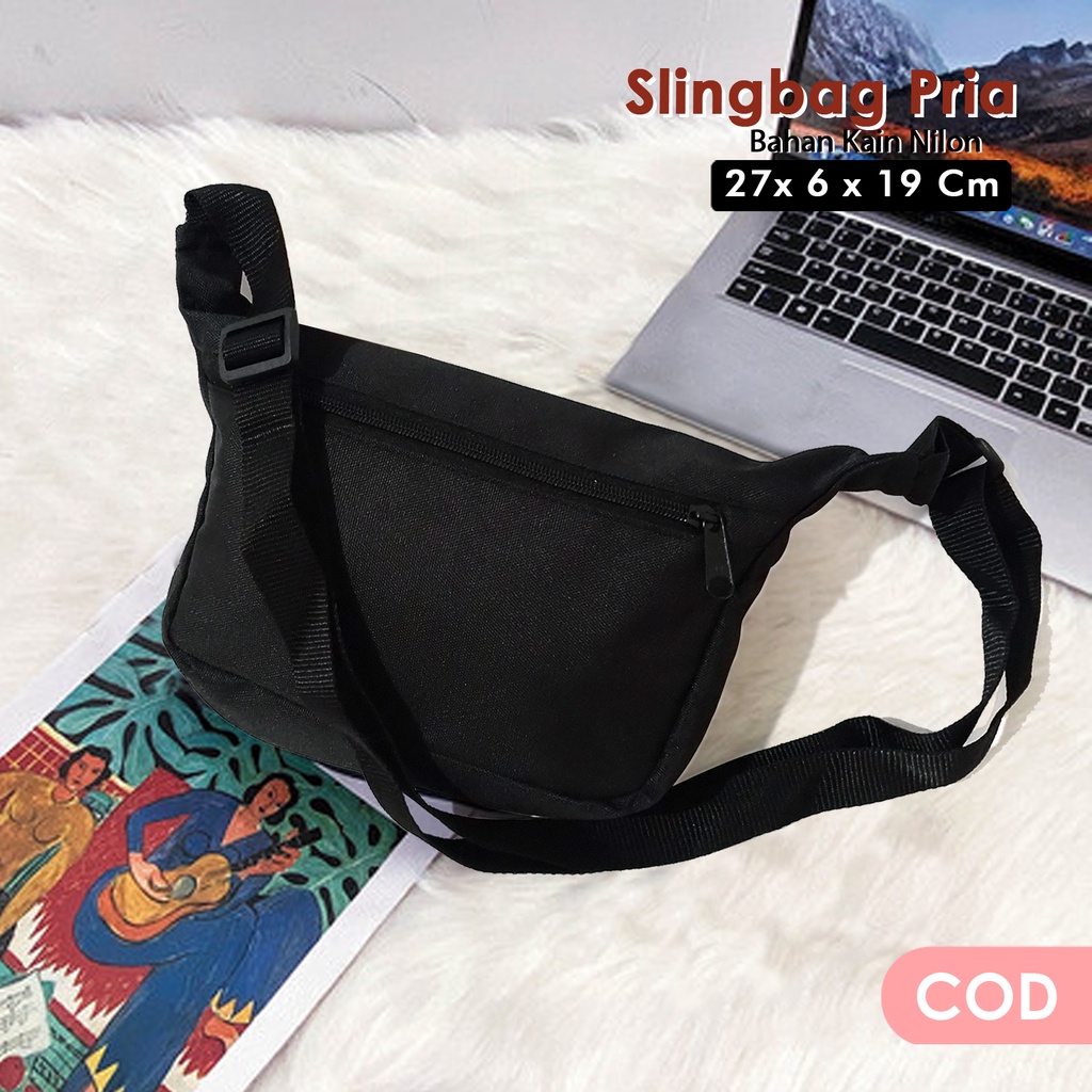 Tas selempang pria polos slingbag pria premium nilon polos trendy remaja dewasa