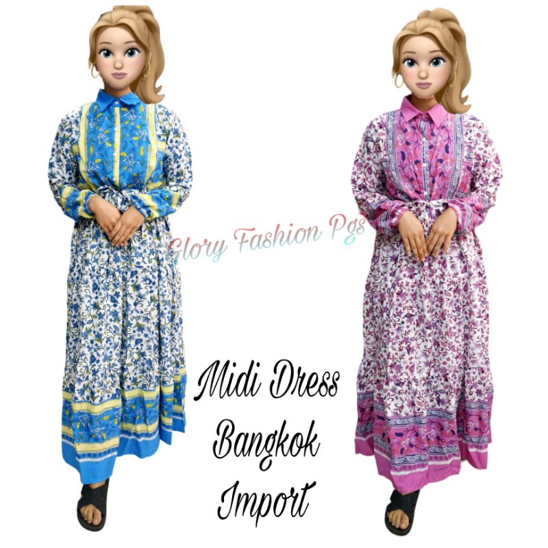 MIDI DRESS BANGKOK GAMIS BANGKOK WANITA LONG CARDI OUTER CARDIGAN BANGKOK REMAJA WANITA MOTIF BUNGA 