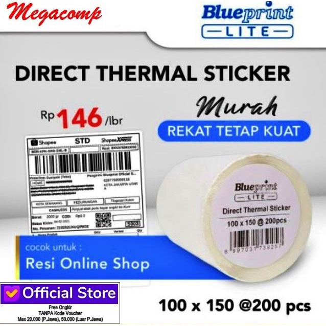 

Direct Thermal Sticker Label Resi BLUEPRINT Lite 100x150 mm 200Pcs HRG DISKON