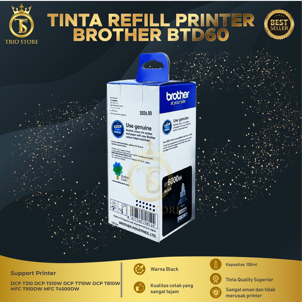 Tinta Brother BT6000 Black For Printer  DCP T300 T500W T700W T800W