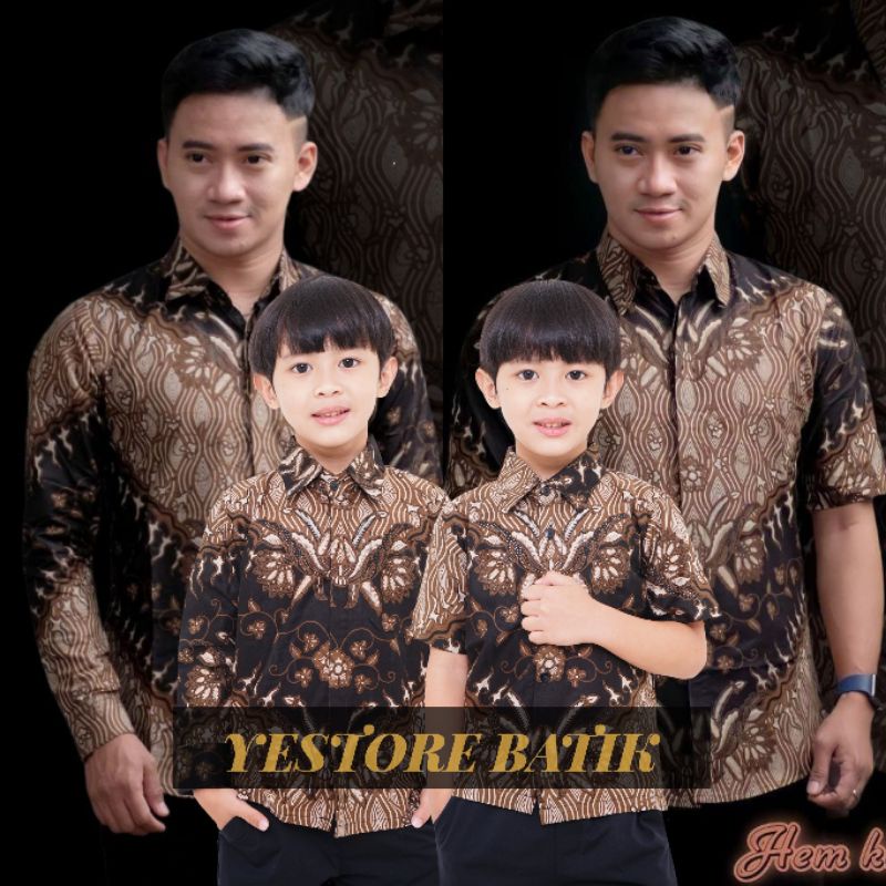 COD - Batik couple ayah anak laki-laki kekinian motif daun keris coklat - Bisa pisah.