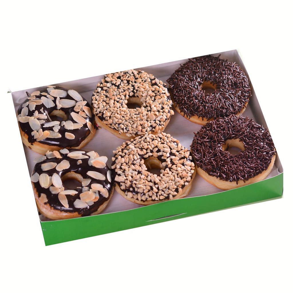 

donat kentang premium isi 6 + toping coklat ,kacang tanah dan almond