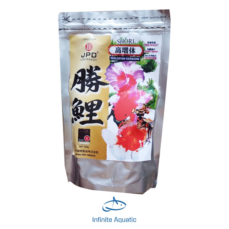 Pelet Ikan JPD SHORI 500 gram Size S & M SINKING Pelet Ikan Koki