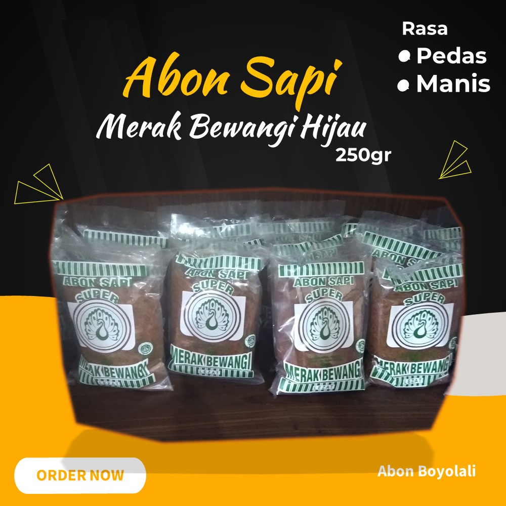 

Abon sapi Asli Enak dan Murah Super merak bewangi Hijau 250 gram Kemasan Ziplock Halal Boyolali