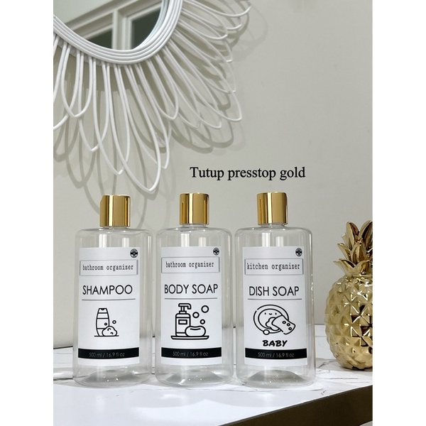 botol BENING N24 500ML STIKER KOTAK . tempat sabun cair pump luxury gold aesthetic bottle refill aestetik isi ulang estetik