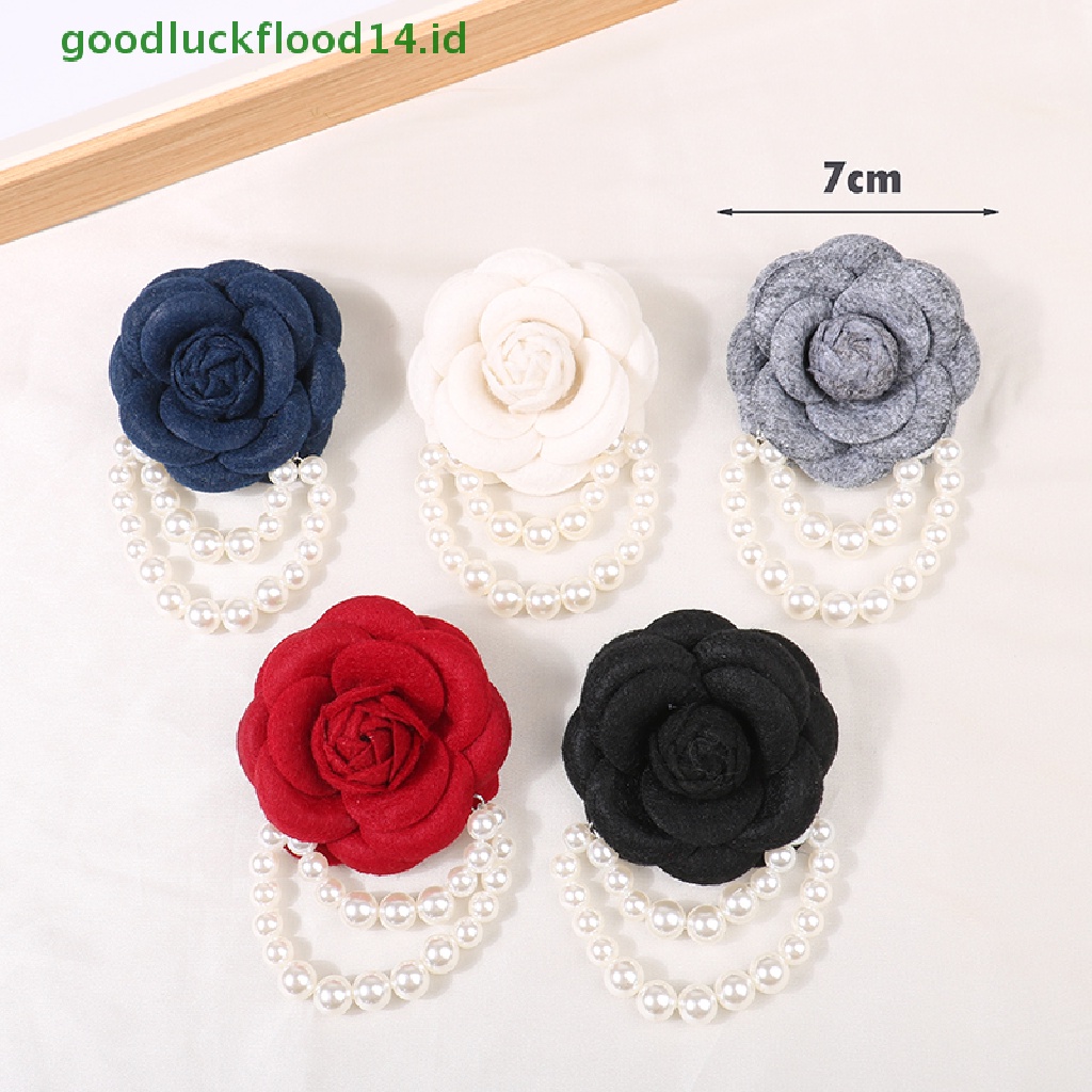 [GOOGFOUR] Korea Kain Camellia Bunga Bros Pin Mutiara Rumbai Korsase Fashion Perhiasan Bros Untuk Wanita Kemeja Kerah Aksesoris Kain Korsase Pin Hadiah [TOP]