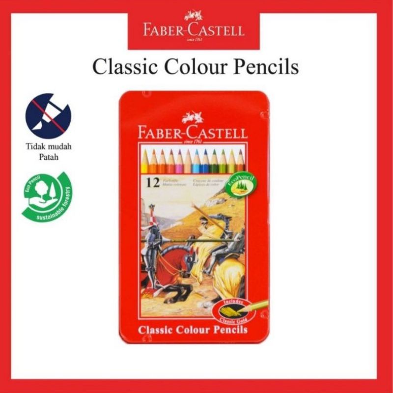 

Faber Castell Classic Colour Pensil Set 12 Tin Case / Pensil Warna Classic isi 12 Panjang Kemasan Kaleng
