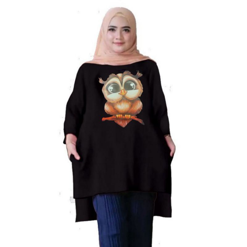 Atasan Baju Tunik Kaos Wanita Oversize LD 130 Cm Terbaru 2023 Viral Gambar DTF Bahan Kaos Babyterry . Atasan Baju Wanita Santai Tunik Wanita Dewasa Cewek Jumbo Kekinian Murah Big Size Burung Hantu Owl