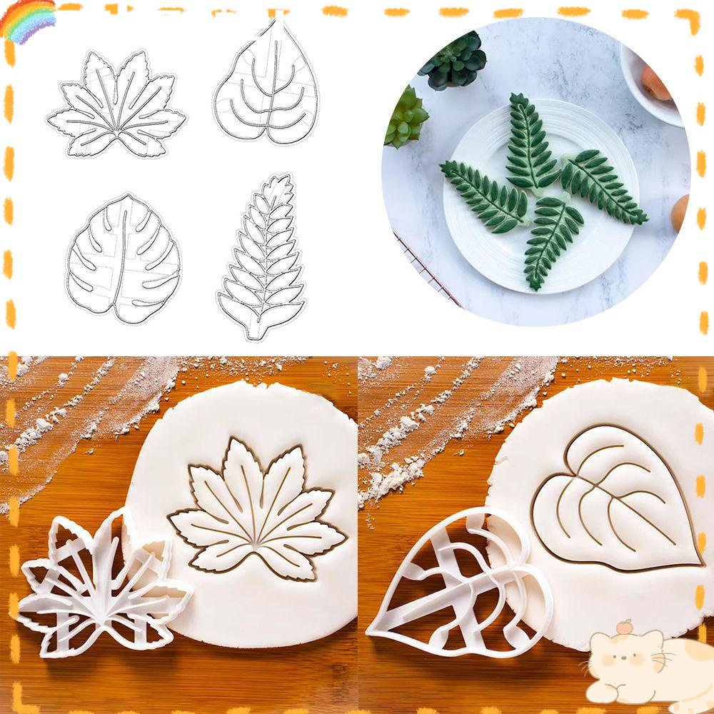 Solighter 4pcs Cetakan Kue Kering Embosser Pastry Dekorasi Cookie Cutter Alat Kue Agave Ivy