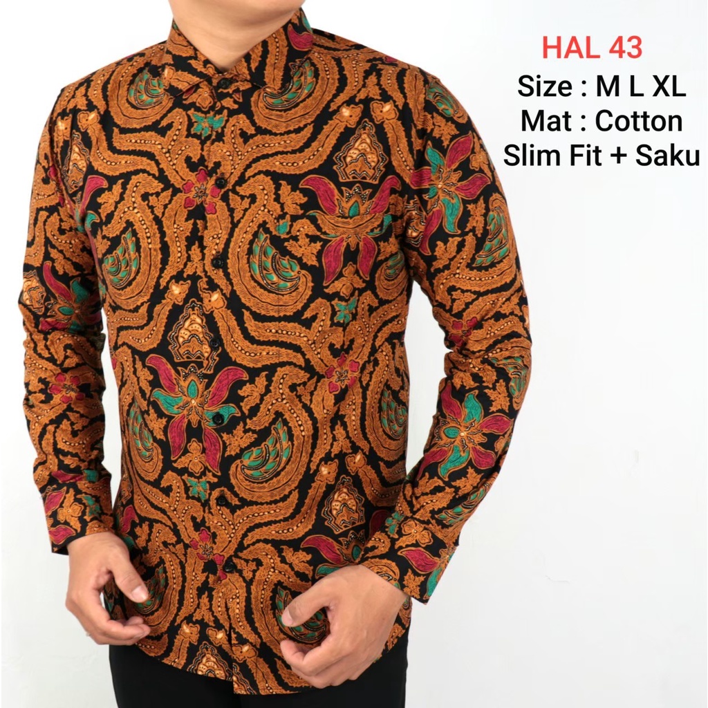 CEVASH SALE Cuci Gudang Baju Batik Pria Slimfit Kemeja Lengan Panjang Hem Slim Fit HAL 43