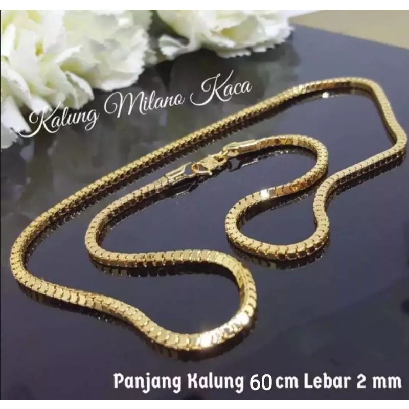 Kalung Milano Titanium Berlapis Emas 24k Kalung Panjang 75cm,60cm,45cm Kalung Milano Pria,Kalung Wanita Kalung Hijab