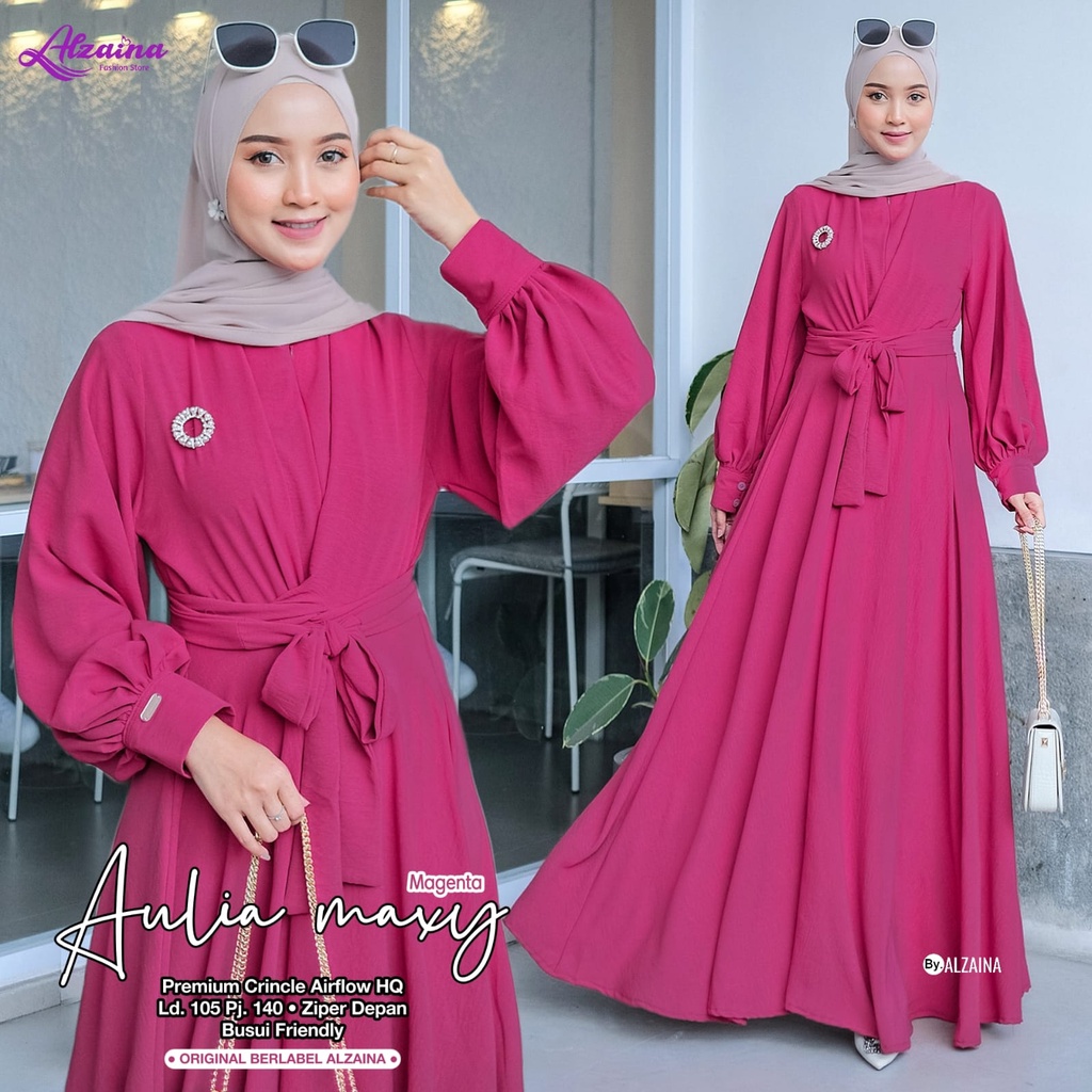 Aulia Maxy Dress Fashion Muslim Gamis Wanita Premium Crincle Airflow Original By Alzaina