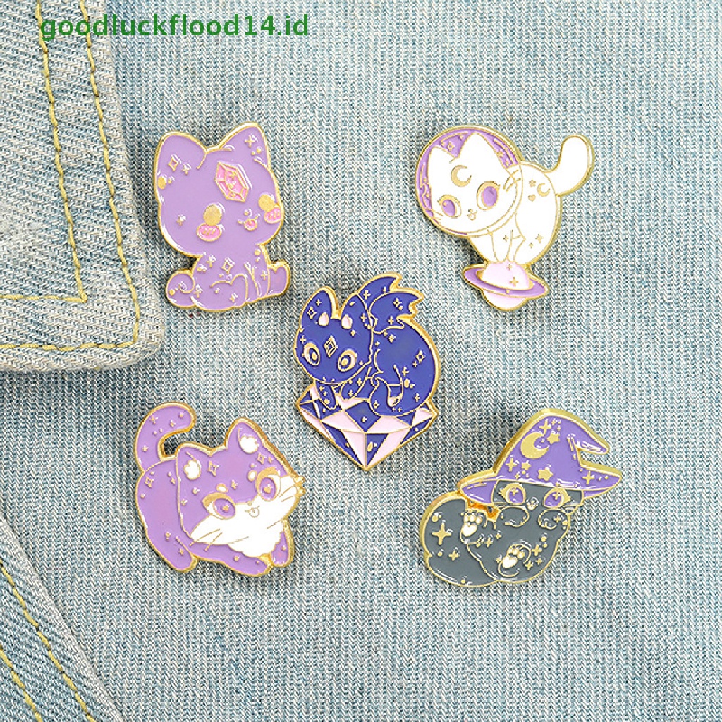 [GOOGFOUR] Bulan Langit Berbintang Kucing Enamel Pin Ungu Topi Penyihir Penyihir Antariksa Kucing Kitten Bros [TOP]