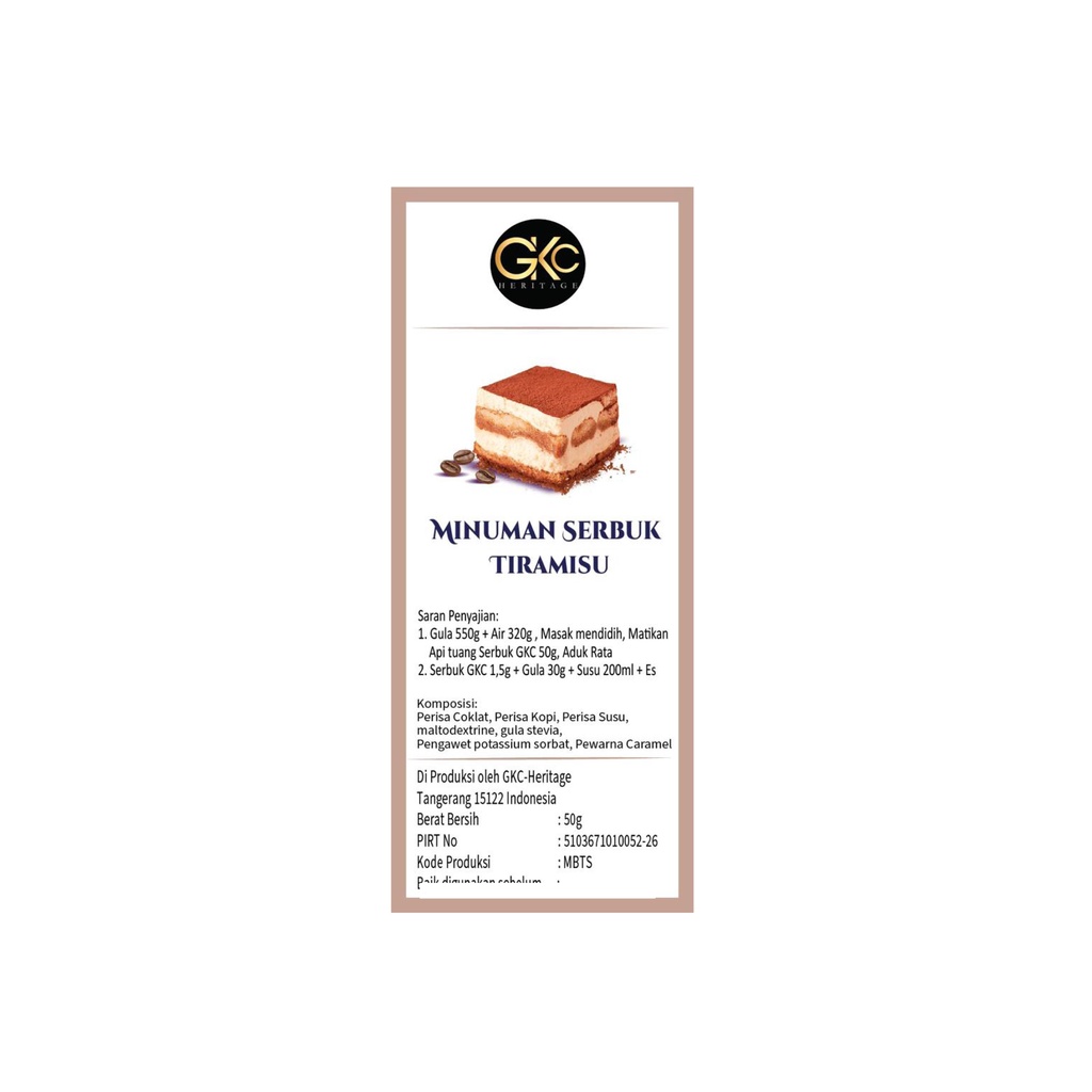 Bubuk Sirup Tiramisu / Tiramisu Powder Syrup Serbuk Minuman Powder Drink GKC Heritage Konsentrat 50 gram