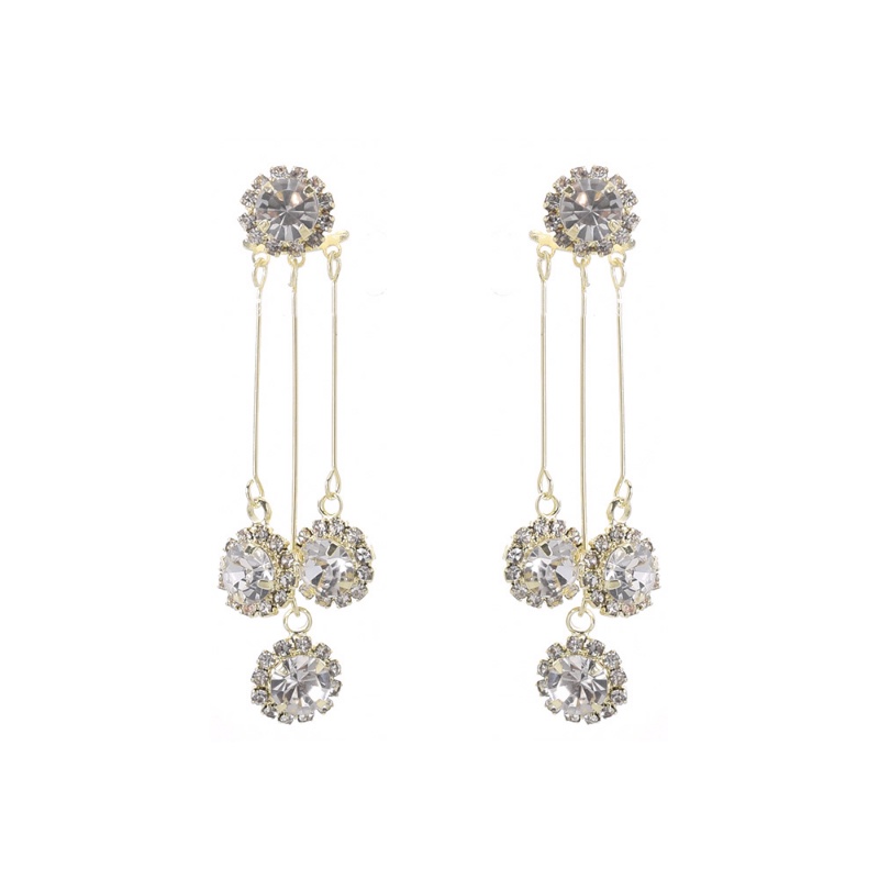 Wanita Warna Emas Perak Mewah Bulat Berlian Imitasi Rumbai Menjuntai Stud Earrings Perhiasan