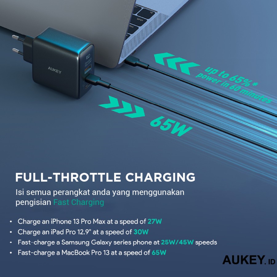 Aukey Wall Charger Omnia Mix 3 Series USB + DuaL Type C - 501540 - PA-B6T - Garansi Resmi 2 Tahun