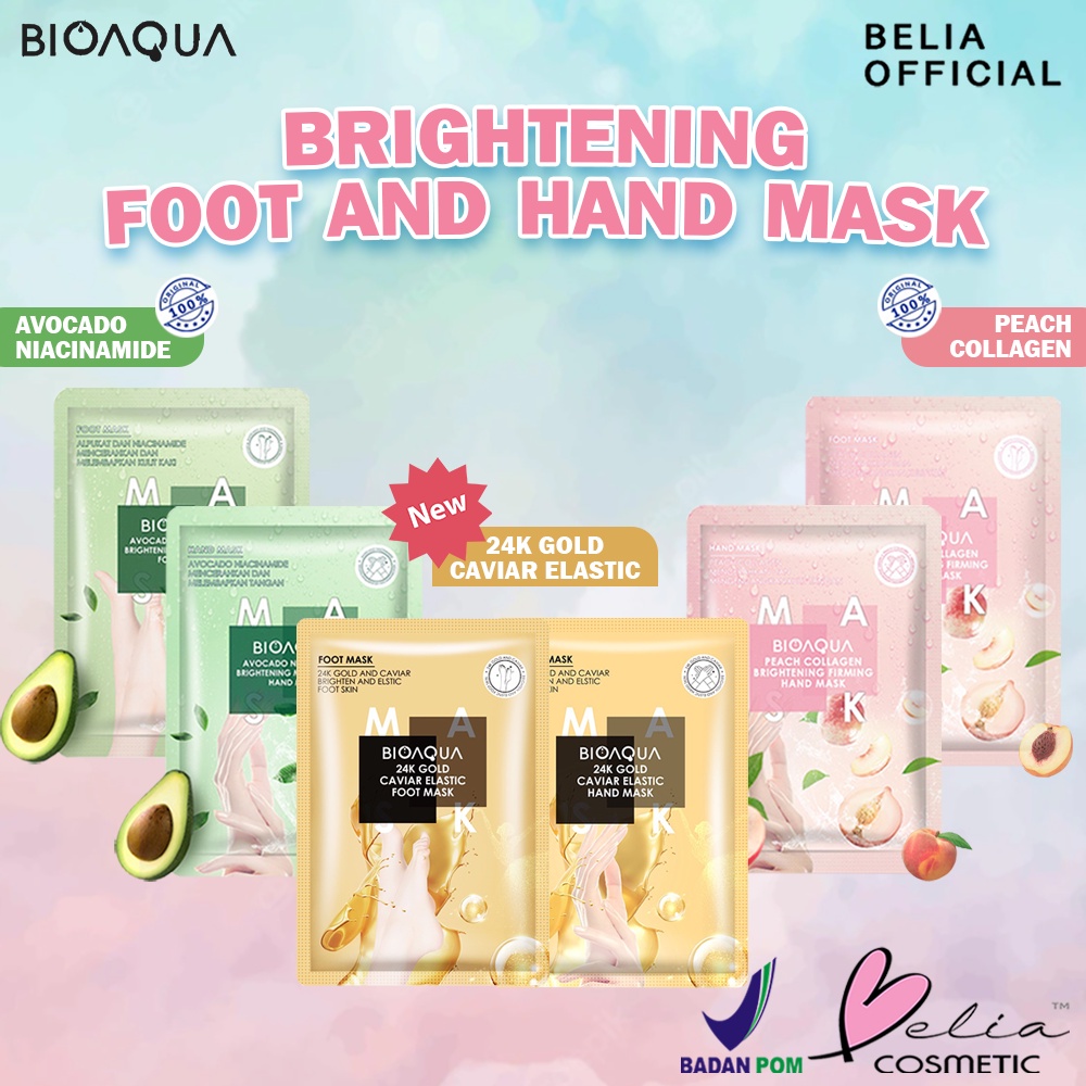 ❤ BELIA ❤ BIOAQUA Hand Mask &amp; Foot Mask | Peach Collagen Brightening Firming | Avocado Niacinamide Brightening Moisturizing 35g/pair | 24K Gold Caviar Elastic Brightening | Masker Kaki | Masker Tangan | BPOM