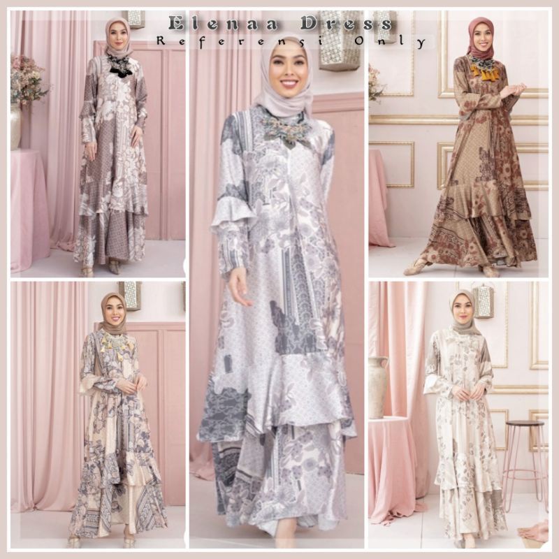 GAMIS LEBARAN PESTA DRESS MEWAH MOTIF LOOK LIKE WEARING KLAMBY ELENA DRESS