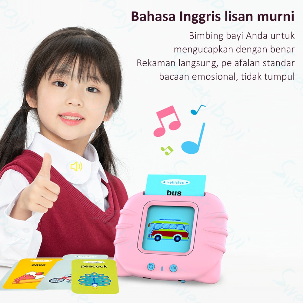 Sweetybayi Mainan edukasi kartu flash card bersuara inggris kartu audio flash card edukasi Alat bantu pengenalan kosakata bahasa Inggris