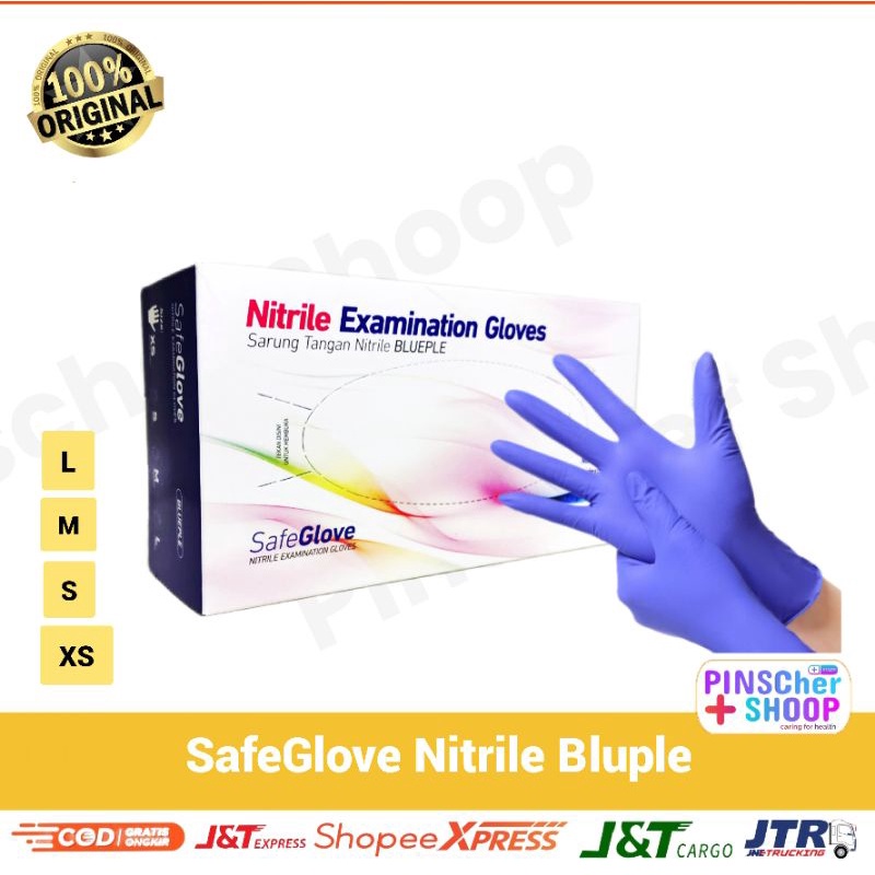 SAFEGLOVE SARUNG TANGAN NITRILE BLUPLE HANDSCOON NITRILE TANPA BEDAK BOX 100 PCS XS/S/M/L