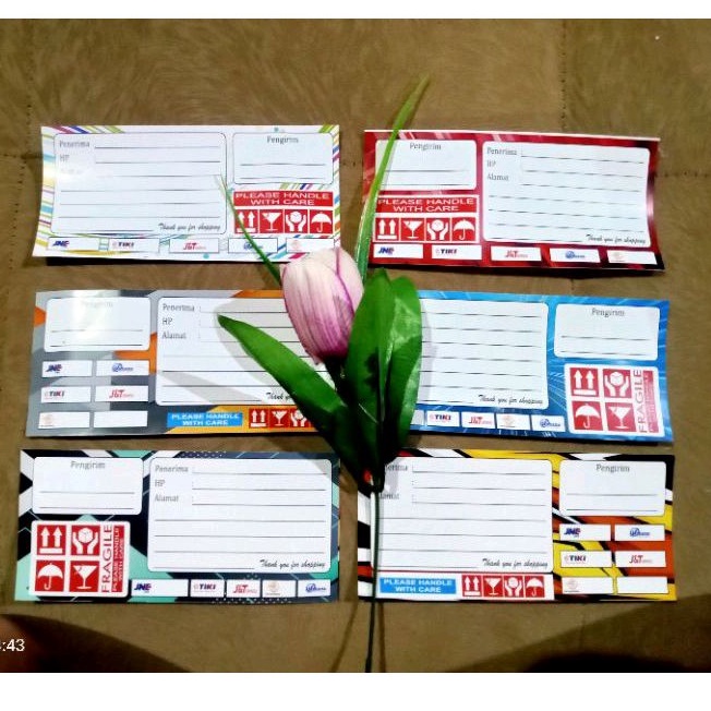 

label nama dan alamat, no resi, fullcolour, besar, kecil,online, kirim barang,alamat pengirim, pengiriman