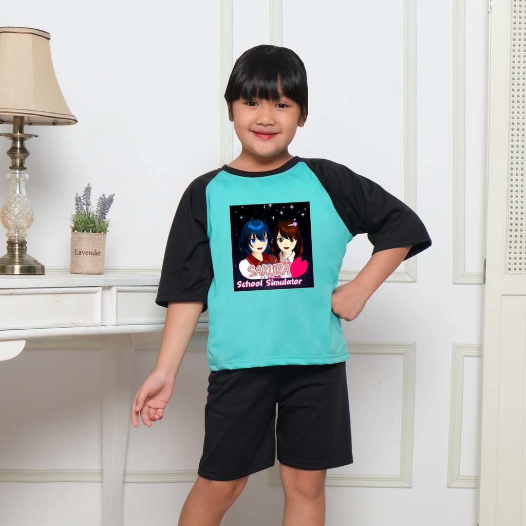 Hzl_outfit Setelan Baju Sakura Starnight Anak Perempuan Lengan 3/4 Celana Pendek S.M.L.XL BAYAR COD