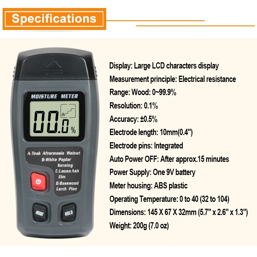 Wood Moisture Meter Kayu Kertas Pengukur Kadar Air Paper LCD Display Alat Ukur Kayu Digital MT10