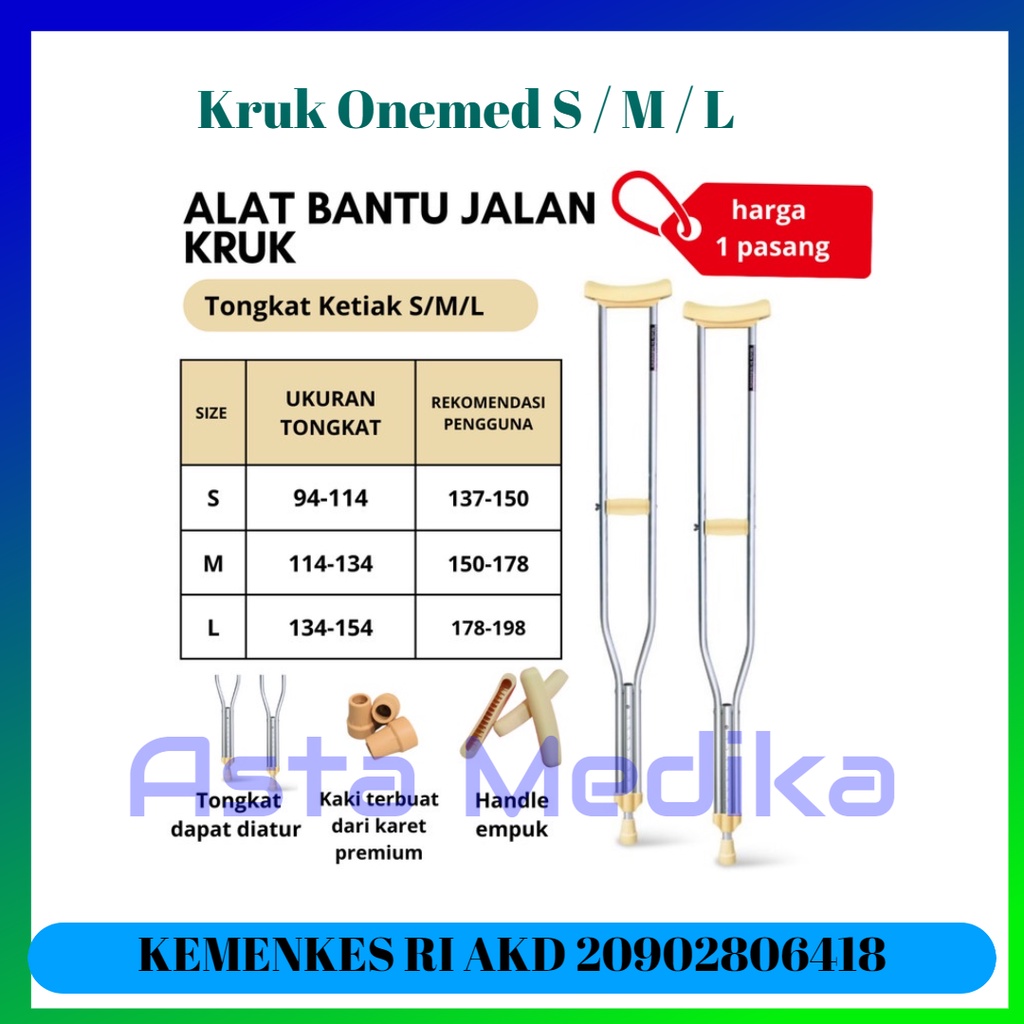 Tongkat Ketiak Kruk Onemed S  M  L / Alat Bantu Jalan Tongkat Ketiak One Med