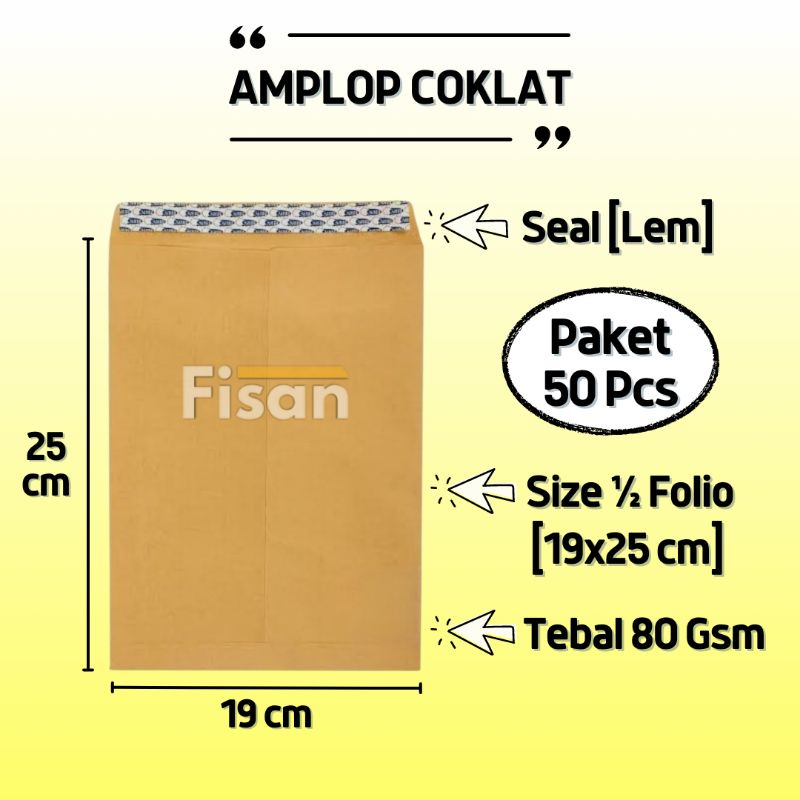 

50 Pcs Amplop Coklat Polos 1/2 Folio Seal Lem
