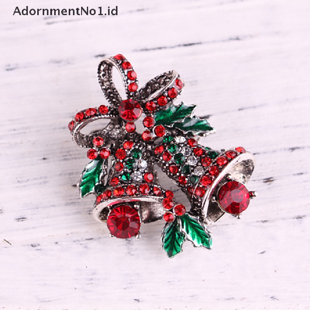 [AdornmentNo1] Kristal Bell Natal Bros Pin Wanita Anak Indah Berlian Imitasi Festival Aksesoris Lencana Hadiah [ID]