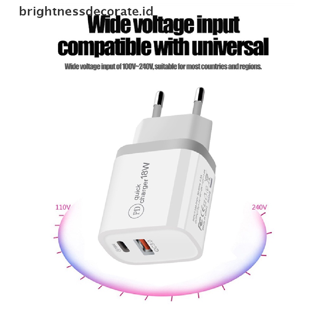 [Birth] 18w Pd Qc 3.0 Dual Usb Charger Quick Charge Eu Us Eu Au Plug Power Adapter [ID]