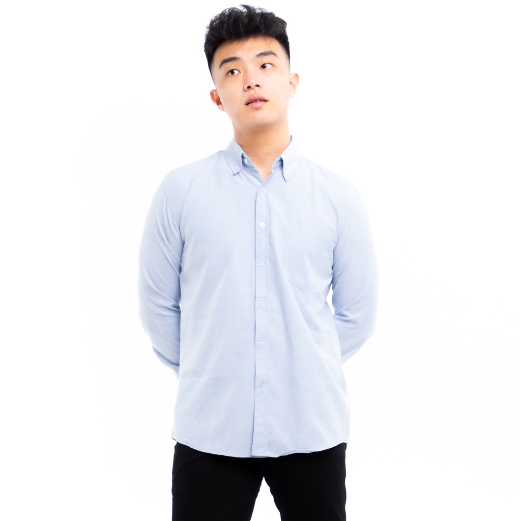 819 Kemeja Pria Lengan Panjang Polos Biru Muda Light Blue Oxford Basic SIMPLE Slimfit Casual Tersedia Ready Sampai Size JUMBO BIG SIZE XXL XXXL