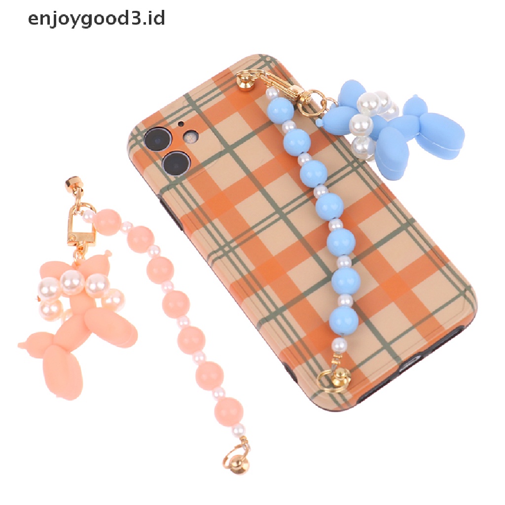 [Rready Stock] Mutiara Ponsel Rantai Lucu 3D Anjing Telepon Kasus Rantai Liontin Pergelangan Tangan Tali Gantung (ID)