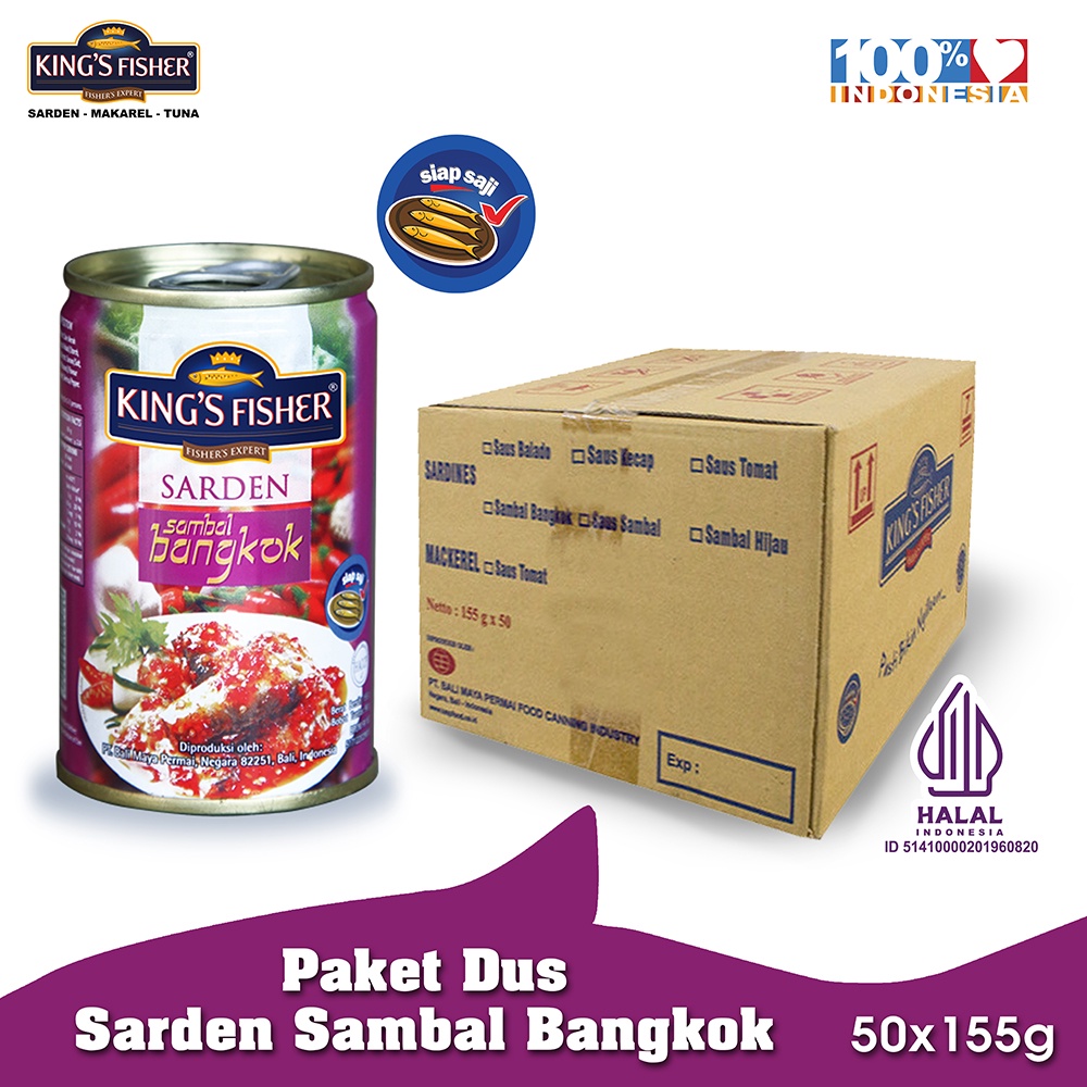 

KingsFisher Paket 1 dus 50pc King's Fisher Sarden saus bangkok 155g makanan kaleng