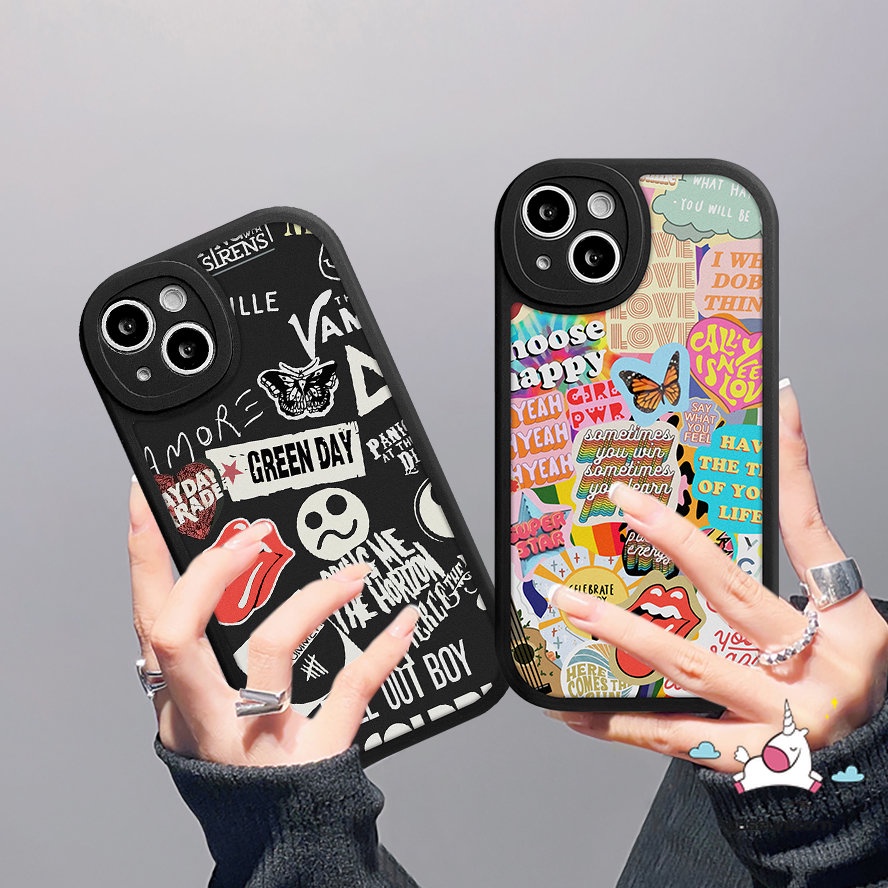 Vivo Y02 V25 V25E Y36 Y17 Y16 Y20 Y15s Y35 Y11 Y22 Y21 Y15 Y12 V23E V23 Y20i Y12i Y21s Y15A Y33s Y31 Y91C Y21A Y51 Y91 Y30 Soft Ins Trendy Brand Sticker Label Huruf Butterfly Case